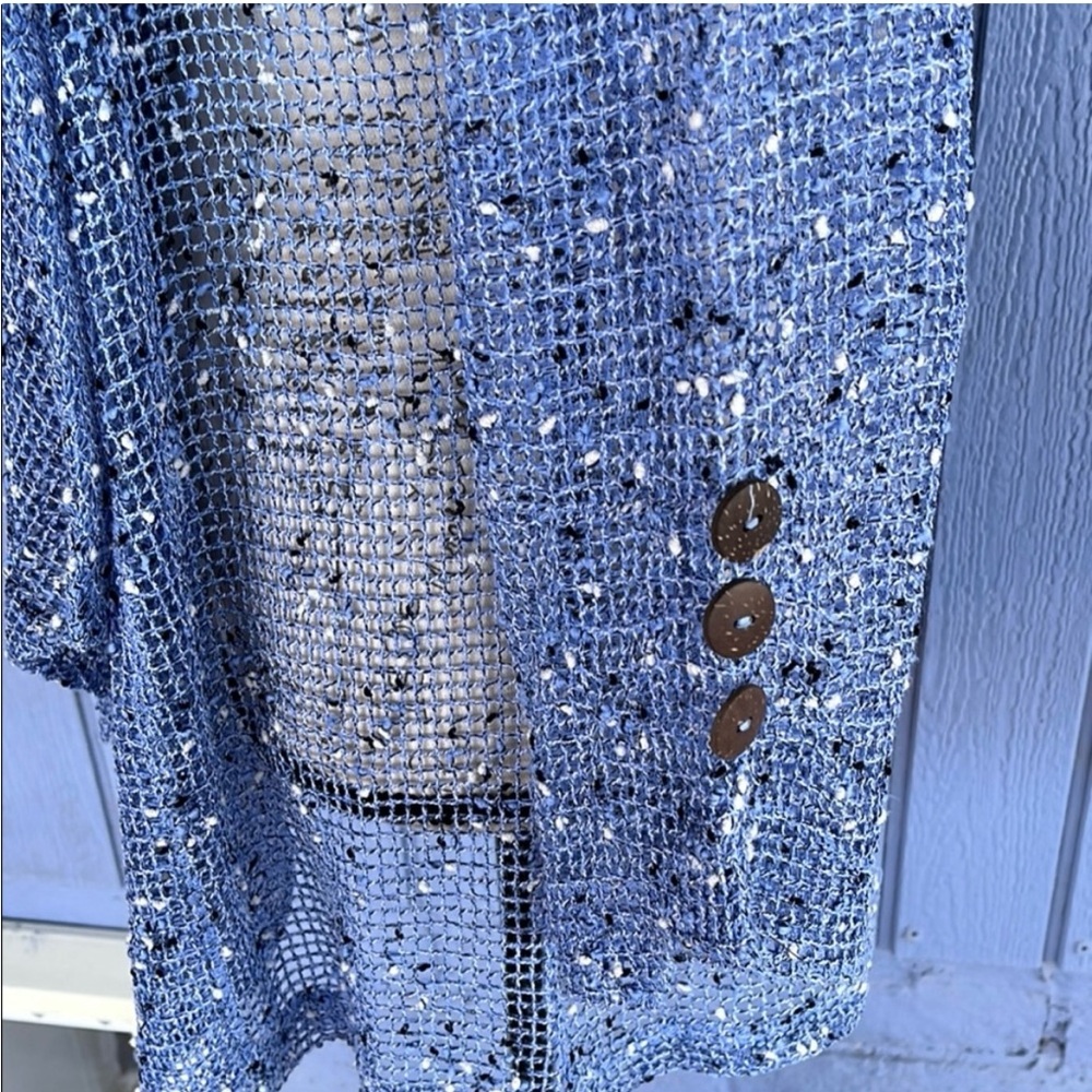 Lulu B Open Knit Blue Cardigan Size Medium - Picture 6 of 10